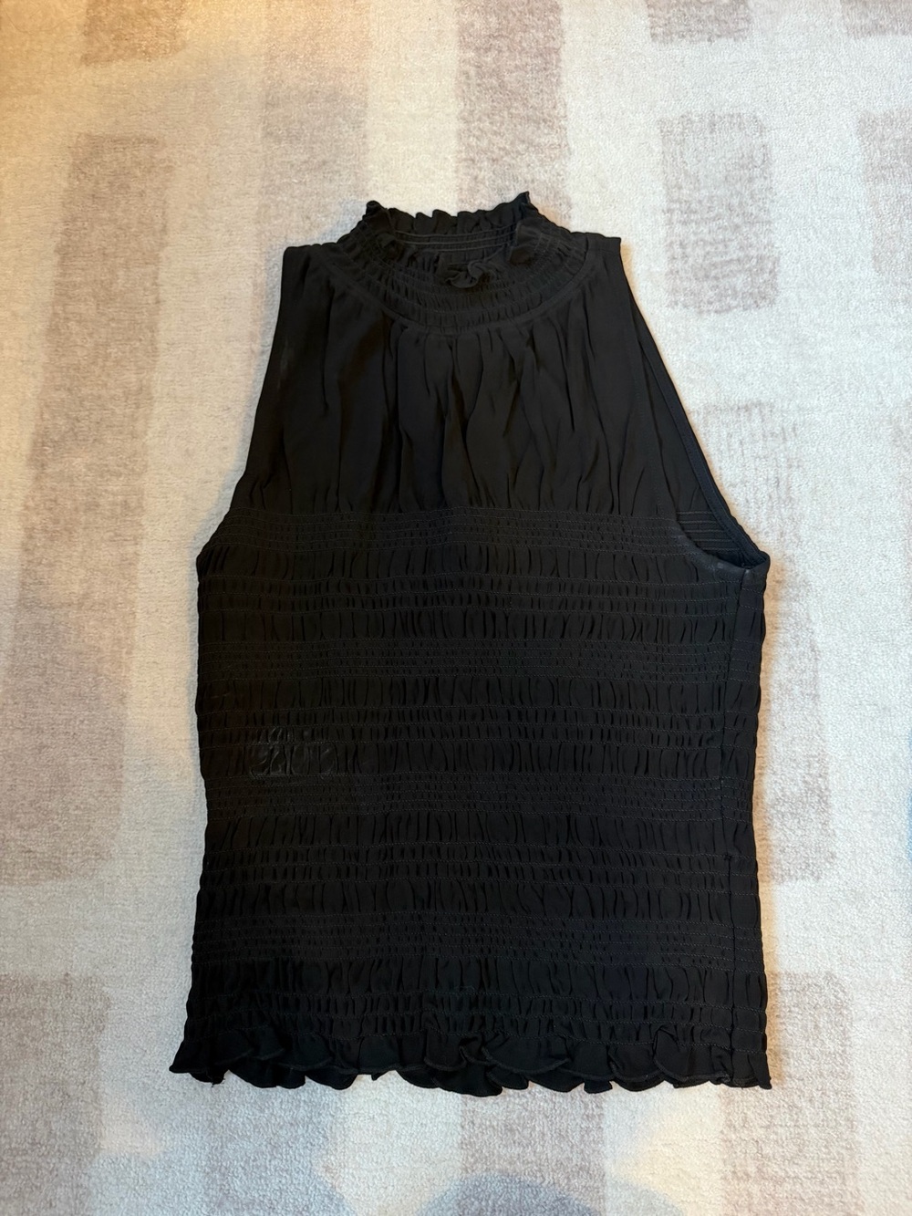 Frame Denim Black Smocked High-Neck Tank